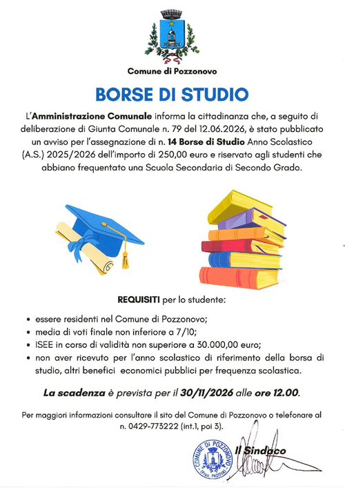 Borse di Studio Comunali A.S. 2025/2026: Pubblicato il Bando.